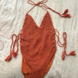 Forever 21 Orange Crochet Bodysuit